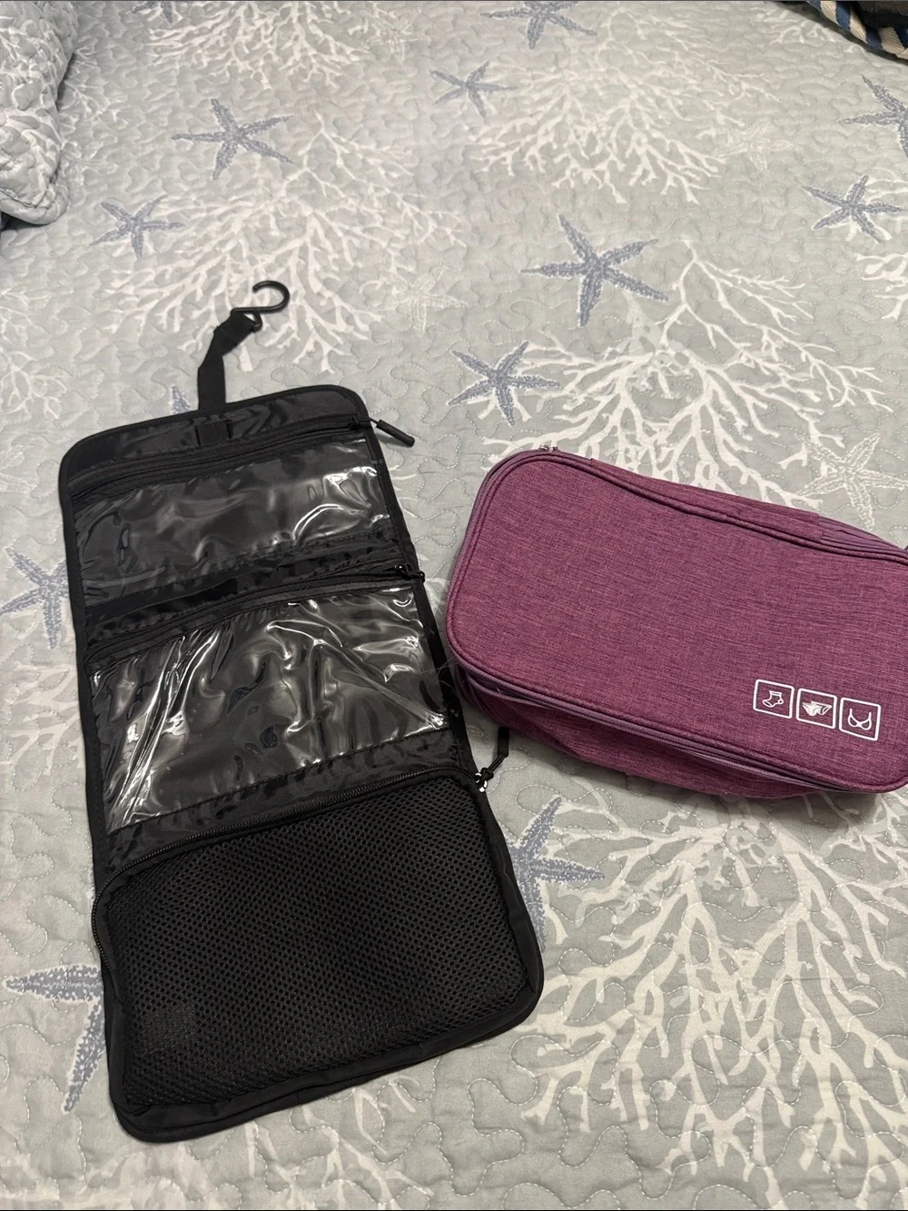 Hanging Black Travel and Toiletry Bag Organizer - Purple